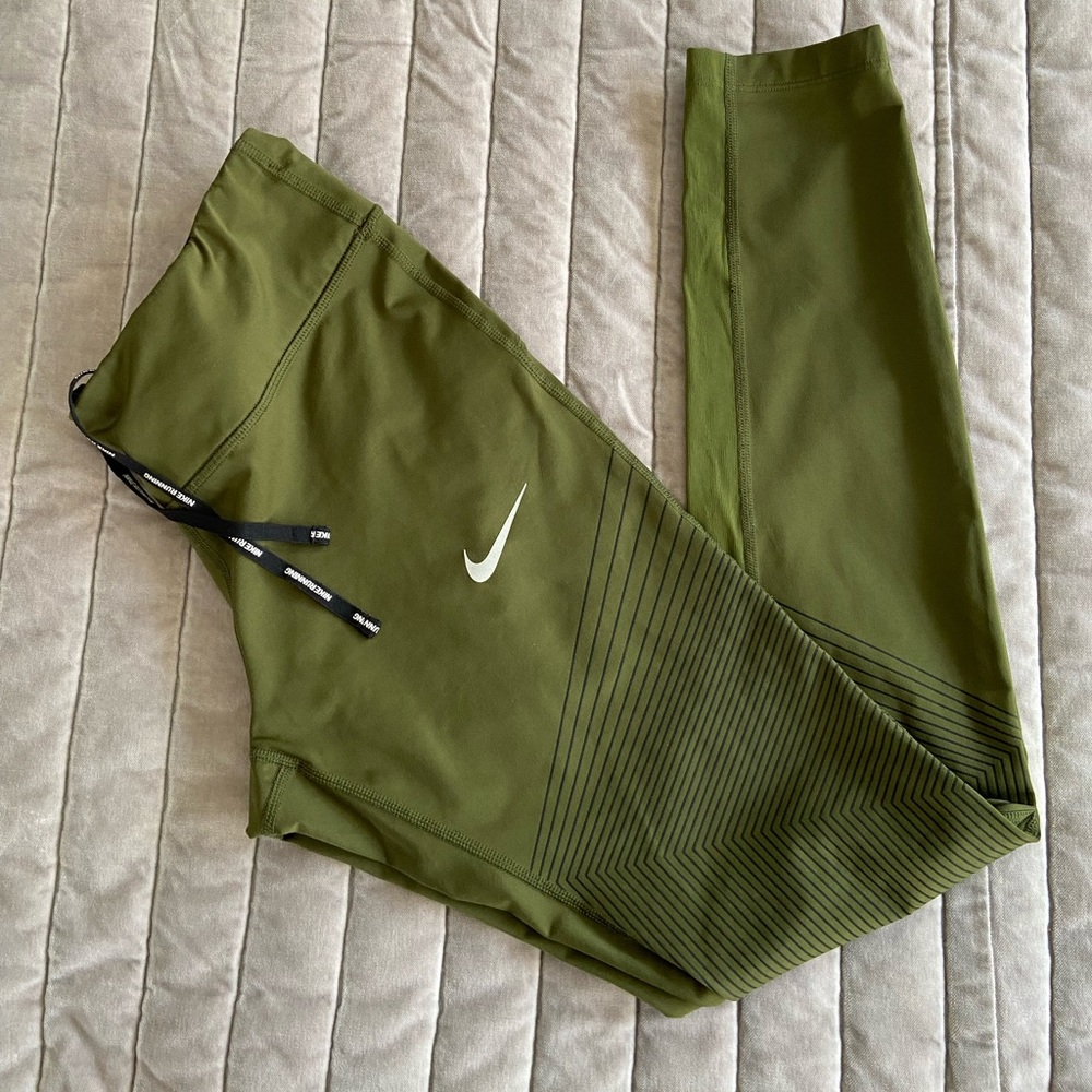 Nike epic lux running tights in olive green